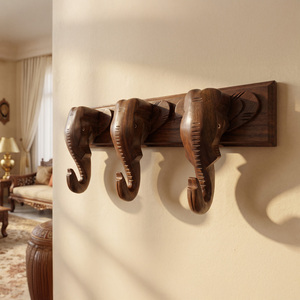 Natural Sheesham Wood <b>Elephant</b> Wall Hook Rack Handmade Wooden Key Holder with Detailed <b>Elephant</b> Carving for Entryway Living Room - Product Image 3