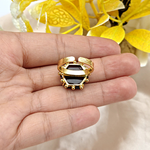 Fashion cocktail <b>ring</b> natural amethyst with black cz <b>adjustable</b> <b>ring</b> beaded designer 18k gold plated brushed finish band <b>rings</b> - Product Image 4