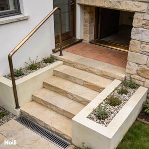 Beige Sandstone <b>Step</b> Stone Outdoor Stair <b>Tread</b> Natural Texture Garden Porch Flooring - Product Image 3