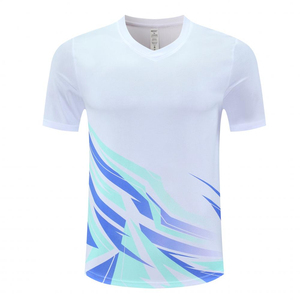 2026 New Design Men's V-Neck Short Sleeve <b>Geometric</b> Print Quick Dry Knitted Sport T-<b>Shirt</b> Regular Fit White Polyester - Product Image 3