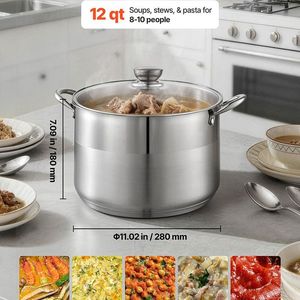 หม้อซุปอเนกประสงค์ขนาด 12 ควอร์ต พร้อมฝาแก้ว สำหรับซุป/อาหารตุ๋น - Product Image 4