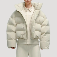 Blouson matelassé d'hiver blanc pour homme en toile enduite, imperméable, coupe-vent, avec capuche, logo frontal, isolé, pour l'extérieur par temps froid