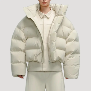 Veste d'hiver matelassée blanche pour homme avec capuche – Manteau isolant coupe-vent pour les activités extérieures par temps froid - Product Image 1