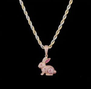 Colgante de conejo de diamante cultivado en laboratorio con baño de oro de 9K estilo Hip Hop, con diseño de bolsa de dinero, cadena retorcida estilo Singapur, certificado IGI - Product Image 3
