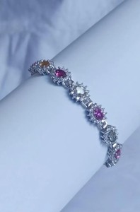 Natural Multi Sapphire Stone Charm <b>Bracelet</b> Moissanite Sterling Silver White Gold Plated Luxury Wedding <b>Gemstone</b> Jewelry Gift - Product Image 3