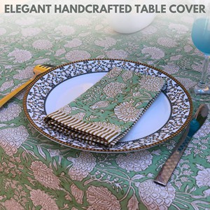 Nappe de table en coton Sanganeri imprimée au bloc, faite à la main, motif floral indien, écologique, anti-poussière, pour la maison moderne - Product Image 4