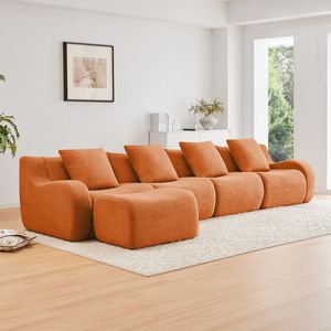 Divano a L Senza Struttura a 4 Posti, Antiscivolo, Senza Montaggio, Braccioli Curvi, Tessuto Teddy ad Alta Densità 32D, Arredamento per Soggiorno - Product Image 1