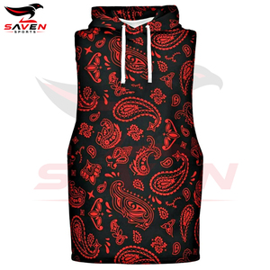 Black Red Outer Wear With Customized Logo Printed Breathable Soft Touch Material Unique Design Fitness Gym <b>Sleeveless</b> Hoodies - Product Image 4