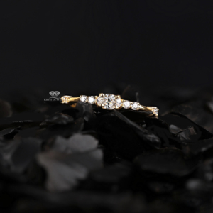 Round Cut Diamond Engagement Ring 14K Gold Dainty Three Stone Ring Minimalist Bridal Ring Slim Stackable Promise Gift For Her - Product Image 1