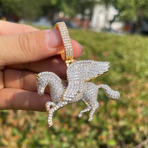 Pegasus Iced Out Men's Rhodium Plated Party Pendant Necklace - Product Image 4