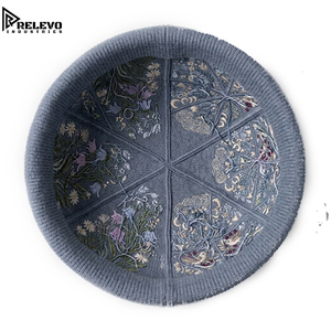 Bonnet en tricot floral céleste de haute qualité, motif botanique lune et étoiles bleu ardoise, bonnet à revers plié, style streetwear - Product Image 3
