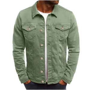 Veste en jean noire pour homme, boutonnée, couleur unie, coupe ajustée, décontractée, pour l'automne, en coton tissé, lavage classique - Product Image 5
