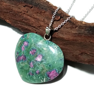 Natural <b>Ruby</b> Fuchsite Charm Pendant <b>Necklace</b> Handmade 925 Sterling Silver Bohemian Style Geometric Design Trendy Unisex Jewelry - Product Image 4