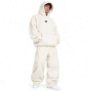 Sweat à capuche tendance en polaire sherpa beige, coupe oversize, chaud pour l'hiver, avec poches, style streetwear, fournisseur de sweats à capuche balaclava personnalisés - Product Image 2