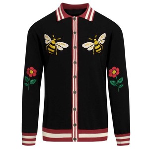 Cárdigan Premium Transpirable Tipo Collarín para Hombre, Suéter Gráfico Jacquard de Punto con Botones Delanteros para Boutiques de Moda Juvenil - Product Image 1