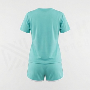 Ensemble sportif 2 pièces pour femme, t-shirt à manches courtes et short au-dessus du genou, imprimé géométrique, séchage rapide, polyester tricoté, coupe classique - Product Image 2