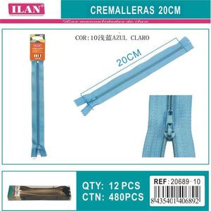 Fermeture éclair Ilan 20 cm, couleur bleu clair, pour travaux de couture - Product Image 3