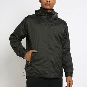 Blouson bomber coupe-vent noir pour homme, col montant, fermeture éclair, style décontracté, vêtement d'automne, coupe classique, matière polyester - Product Image 3