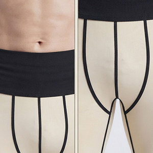 Legging de compression pour homme à rayures noires, design personnalisé, coupe ajustée, look contemporain, collant extensible très apprécié, service OEM - Product Image 4