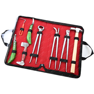 Kit de herramientas para herrar de 8 piezas | Instrumentos veterinarios para el cuidado de las pezuñas, cuchillo para pezuñas, pinza de 12 ", martillo para conducir zapatos, amortiguador - Product Image 1