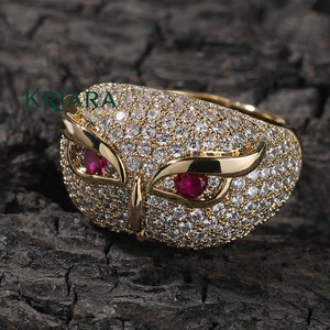 Bague hibou en argent 925 avec diamants de laboratoire taille brillant ronde et yeux en rubis, bijoux de luxe pour femme - Product Image 3