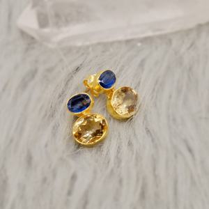 ต่างหูสตั๊ด Citrine และ kynite-ทรงกลมพลอย925เงินแท้ต่างหูเหลี่ยมเพชรพลอยมินิมอล - Product Image 4