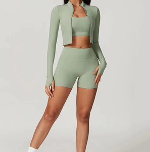 Ensemble de yoga en coton de haute qualité pour femmes, 2 pièces, soutien-gorge court et short, vêtements de sport respirants, sans couture, flexibles, vêtements de sport pour la salle de sport - Product Image 4