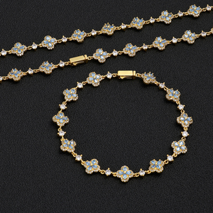 Collier en argent 925 pour femme avec moissanite, chaîne fleur bleue, diamant certifié, léger, bijoux de luxe pour mariée, cadeau élégant - Product Image 3