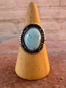 Bague artisanale ovale en turquoise Golden Hills, argent sterling, style bohème, bijou statement du sud-ouest, cadeau artisanal pour elle - Product Image 6