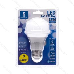 หลอดไฟ LED A60 E27 8W 3000K แสงวอร์มไวท์ 640 ลูเมน มุมกว้าง สำหรับใช้ในบ้าน - Product Image 1