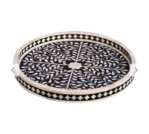 Plateau de service décoratif en os et résine, forme octogonale, avec motif géométrique bleu et blanc, au meilleur prix - Product Image 6