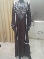 Robe Abaya Arabe Élégante en Viscose Maxi, Modeste, Respirante, Unie et Brodé, à Manches Longues, pour Usage Quotidien et Plage, Toutes Saisons