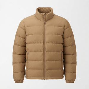 Men's Tan Stand Collar Puffer Jacket Lightweight Polyester Winter Coat Casual Outdoor Wear Zipper Closure Regular Fit Closure Re - Product Image 1