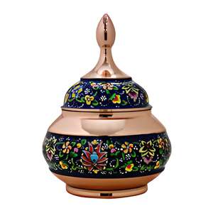 Sucrier décoratif artisanal blanc et finition cuivre, avec piédestal floral artistique, pour bonbons, décoration de table et événements - Product Image 3