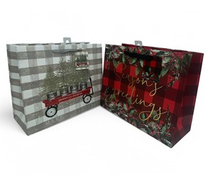 ถุงของขวัญคริสต์มาสขนาดใหญ่เป็นมิตรกับสิ่งแวดล้อมพร้อมที่จับริบบิ้นกระดาษฟอยล์กากเพชรพื้นผิวปั๊มร้อนสำหรับทุกโอกาส - Product Image 1
