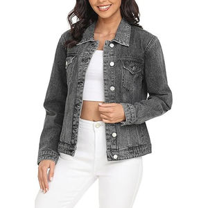 Fashion Wholesale <b>Ladies</b> Simple Casual Elegant Denim Jean <b>Jacket</b> Customized <b>Cropped</b> Washable Spring - Product Image 1