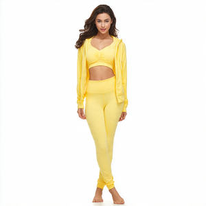Ensemble de sport 3 pièces pour femme, coupe ajustée, séchage rapide, veste de yoga, haut décontracté respirant, taille haute, effet push-up - Product Image 3
