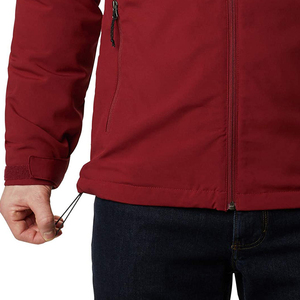 Men's Red Hooded Softshell Jacket Waterproof Windproof <b>Thick</b> Polyester <b>Winter</b> Formal <b>Coat</b> with Zipper Closure and Front Pocket - Product Image 6