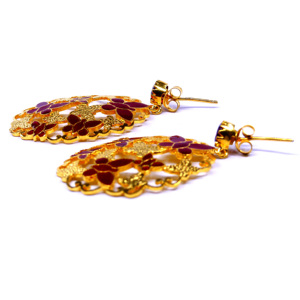Boucles d'oreilles pendantes vintage plaquées or avec fleurs et cristaux rouges, bijoux de fête pour femmes - Product Image 5