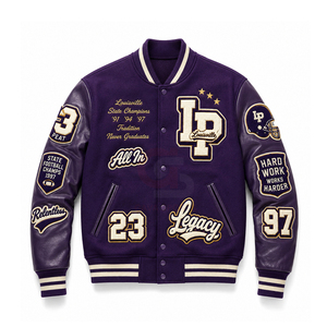 Chaqueta Varsity Premium de Lana para Hombre, con Parche de Chenilla 3D, Logotipo Bordado, Mangas de Cuero, Patrón de Letras, Resistente al Viento, para Invierno - Product Image 5