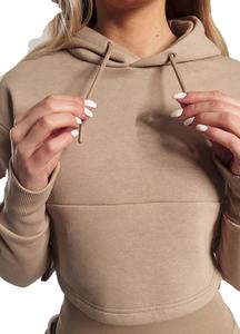 Crop Top Hoodie In Stock Women's Fitness Tracksuit Set Warm Long Sleeve Casual Custom Crop Top Hoodie - Product Image 5