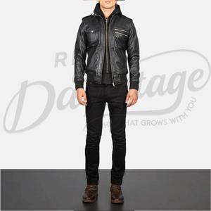 แจ็คเก็ตบอมเบอร์หนังแท้สีดำแบบสั่งทำพิเศษสำหรับผู้ชาย แจ็คเก็ต MA1 แบบซิป ขายส่ง เสื้อแจ็คเก็ตหนังแท้ทรงเข้ารูป สปอร์ตแวร์ - Product Image 4