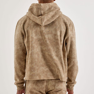 WSL Custom Streetwear Vintage Distressed Ripped Boxy Cropped Embroidery <b>Patch</b> Sun Faded Zip up Rhinestone Hoodies and <b>Shorts</b> <b>Men</b> - Product Image 3