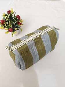 Modern Stripe Green Printed Eco-Friendly Cotton Zipper Lightweight Durable Large Capacity Multi-Purpose Cosmetic <b>Case</b> - Product Image 2
