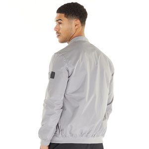 Blouson bomber gris pour homme, décontracté, fermeture éclair sur le devant, col montant, coupe classique, extérieur en polyester, couleur unie, pour l'automne - Product Image 6