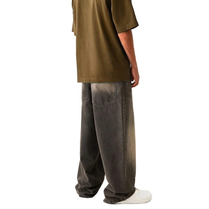 Men's Gray Washed <b>Denim</b> Wide Leg Pants Elastic Waist Casual Style Cotton <b>Material</b> Breathable Autumn Fashion - Product Image 2