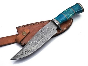 Handmade DIY Tactical Straight Damascus Steel Bowie <b>Knife</b> Leather Sheath <b>Bone</b> <b>Handle</b> Edge Master Manufacture 12in Outdoor - Product Image 5