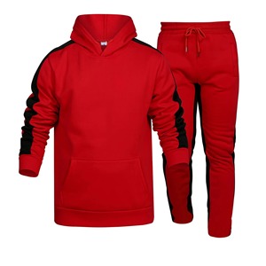 Conjunto de Sudadera con Capucha Roja y Pantalones Deportivos para Hombre, Informal, de Felpa, Tejido, Color Sólido, con Logotipo Estampado, para Otoño - Product Image 4