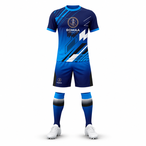 Tenue de football personnalisée Romaa, maillot, short et chaussettes sublimés bleu roi, marine, blanc, noir, uniforme d'équipe OEM - Product Image 1
