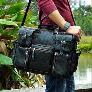 Bolso de Mano de Gran Capacidad Estilo Vintage para Uso Diario y Viajes, Maletín de Cuero Genuino para Portátil de 14 Pulgadas para Hombres - Product Image 1